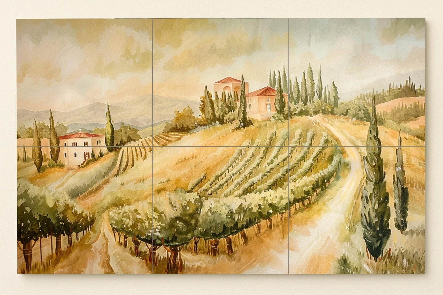 Mural de azulejos de viñedos de la Toscana