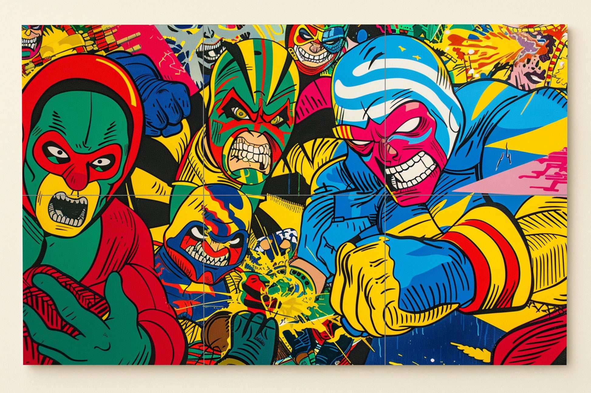 Lucha libre — Fresque Murale en Carreaux de Céramique · Décor d'Art Populaire