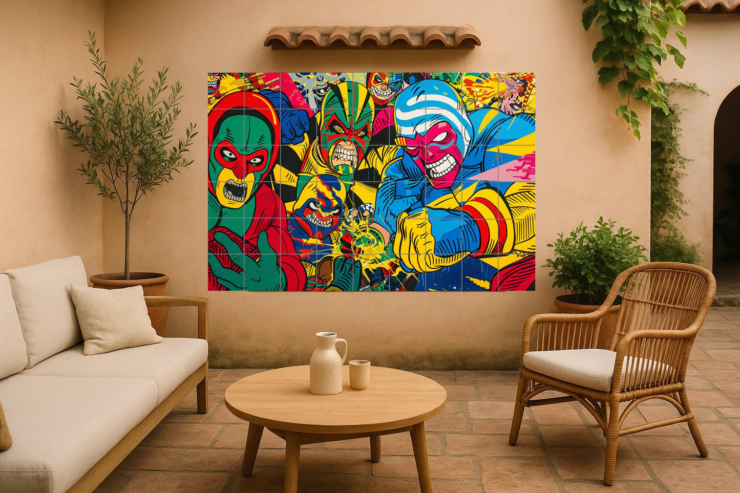 Lucha libre — Fresque Murale en Carreaux de Céramique · Décor d'Art Populaire