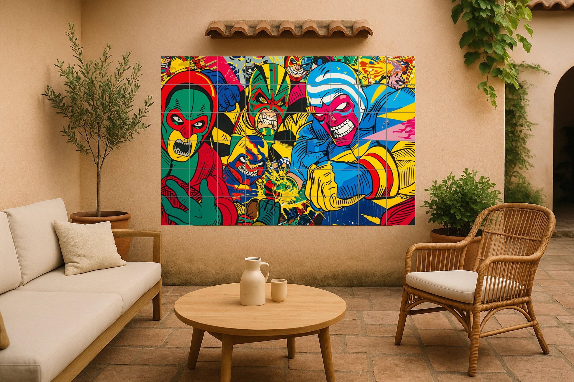 Lucha libre — Fresque Murale en Carreaux de Céramique · Décor d'Art Populaire