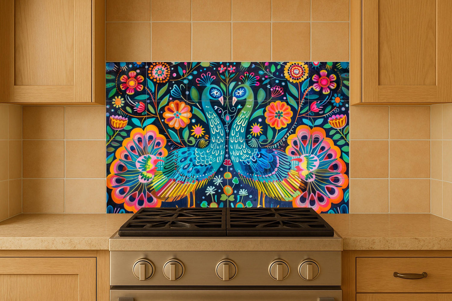 Murale in Piastrelle Pavone otomí — Decoro Giardino e Natura