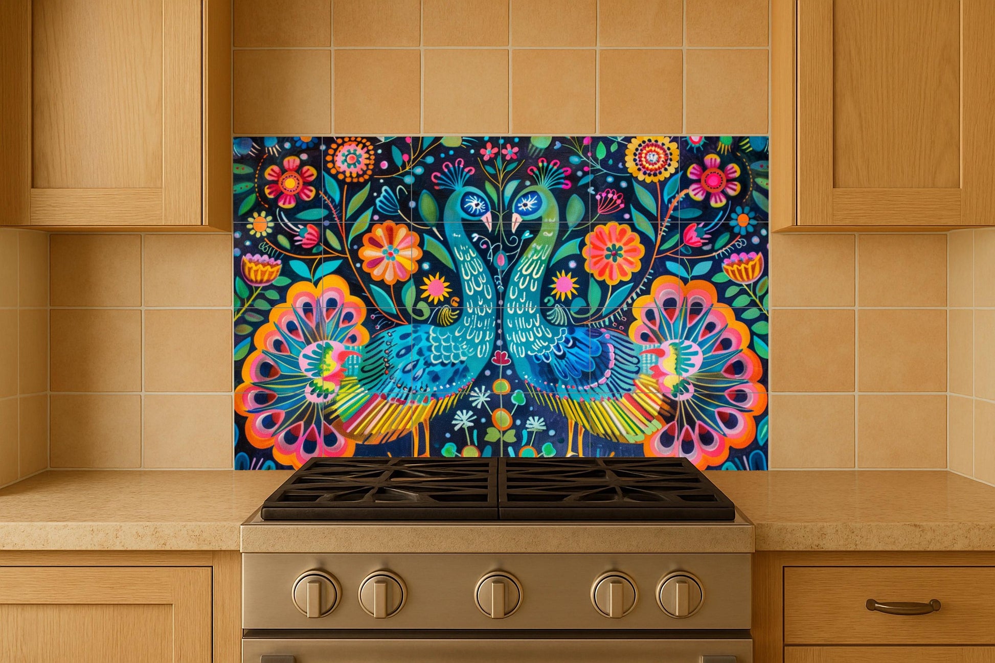 Murale in Piastrelle Pavone otomí — Decoro Giardino e Natura