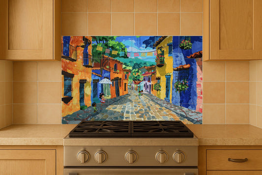Mural de azulejos callejeros mexicanos