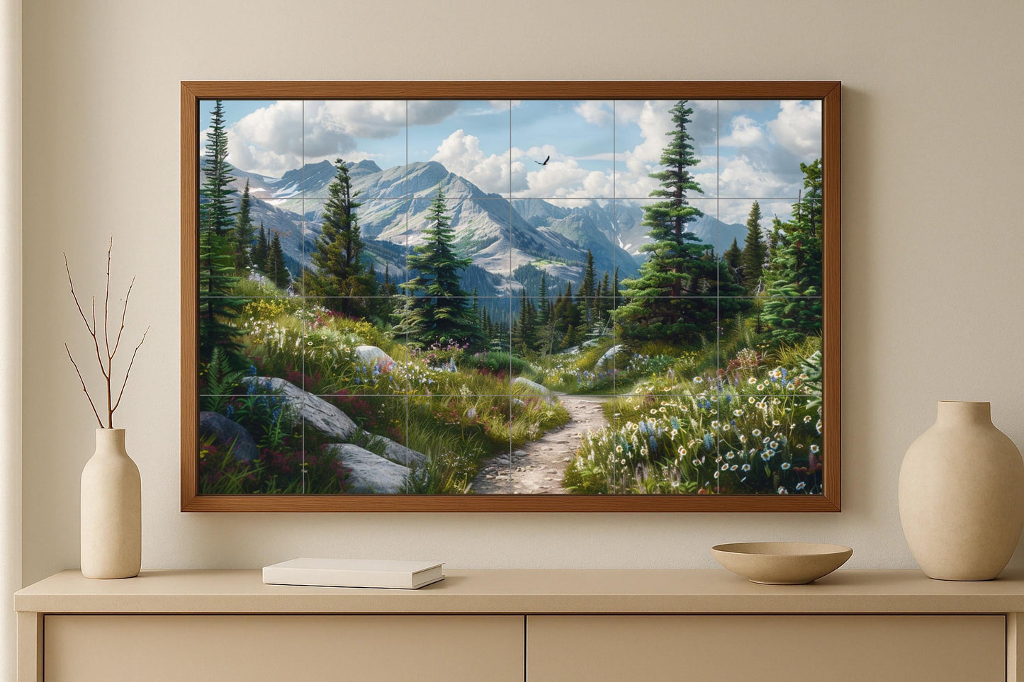 Con flores silvestres alpinas — Paesaggio Botanico, Arte da Parete in Ceramica
