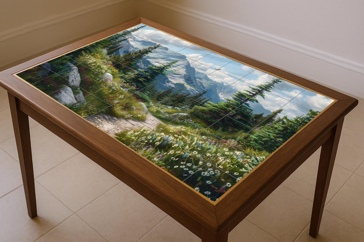 Con flores silvestres alpinas — Paesaggio Botanico, Arte da Parete in Ceramica