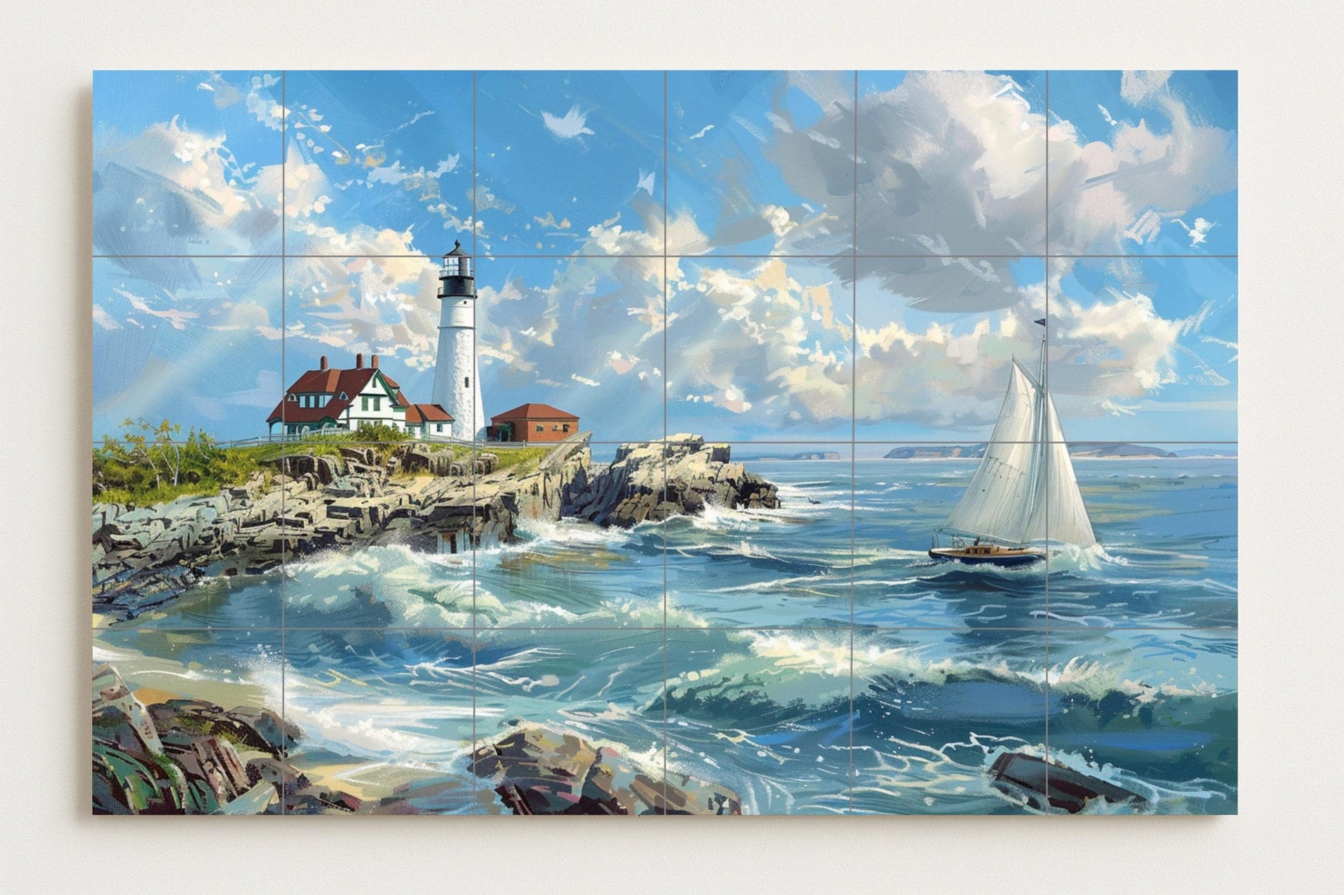 Con Faro Nautico — Arte di Mare e Costa, Arte da Parete in Ceramica
