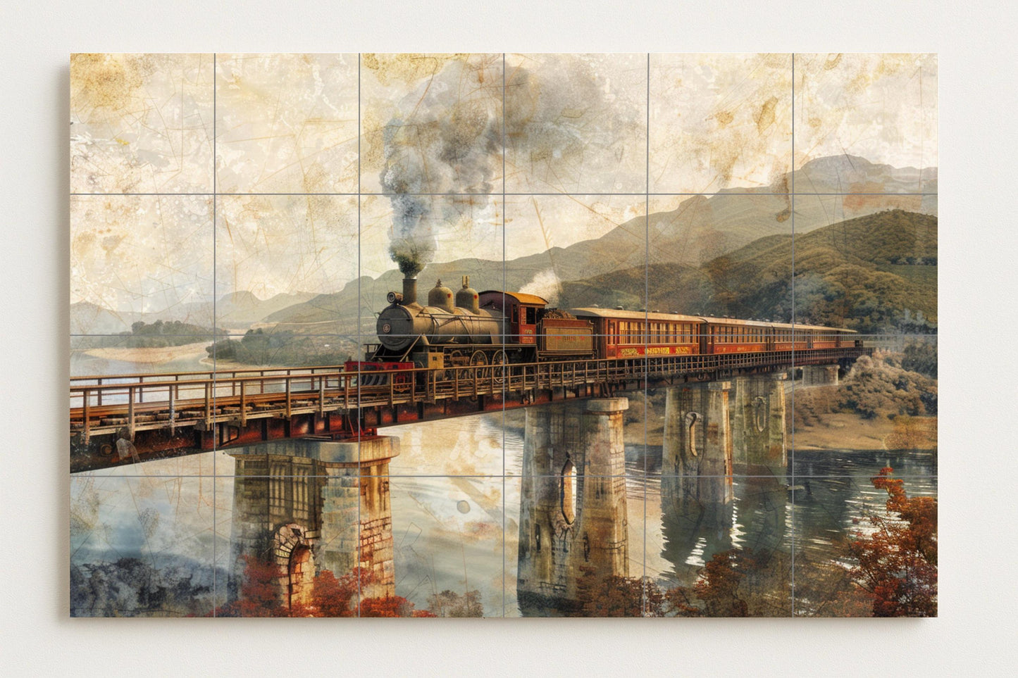 Ceramic Tile Mural: Tren of Steamboat — Garden & Scenery Décor