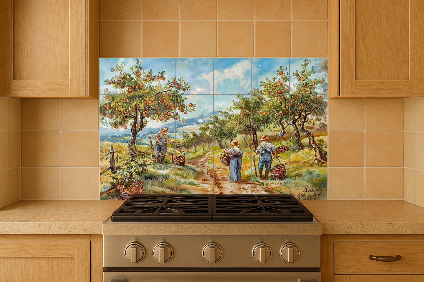 Huerto tirolés · Fresque Céramique — Scène de Cuisine et Campagne