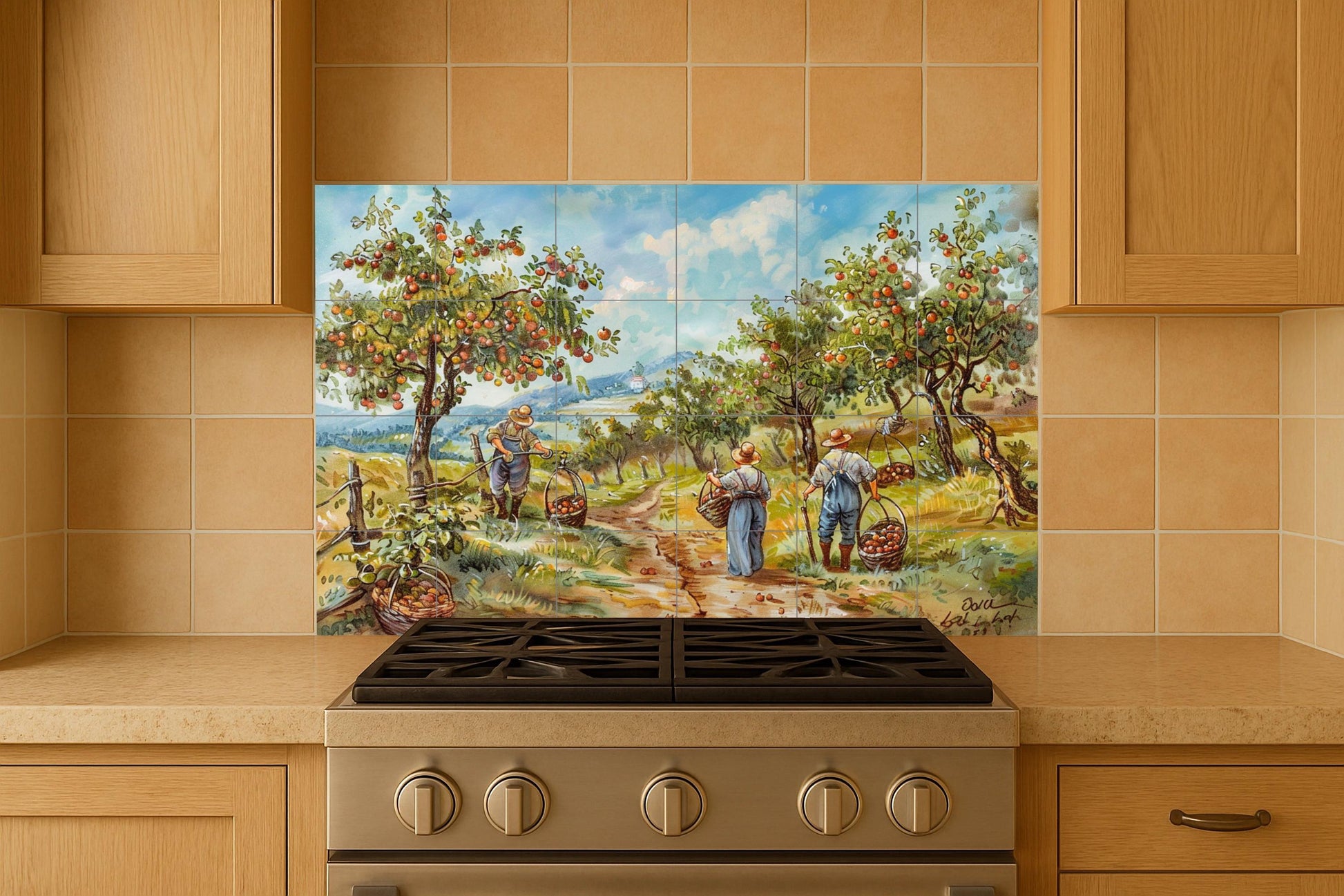Huerto tirolés · Fresque Céramique — Scène de Cuisine et Campagne