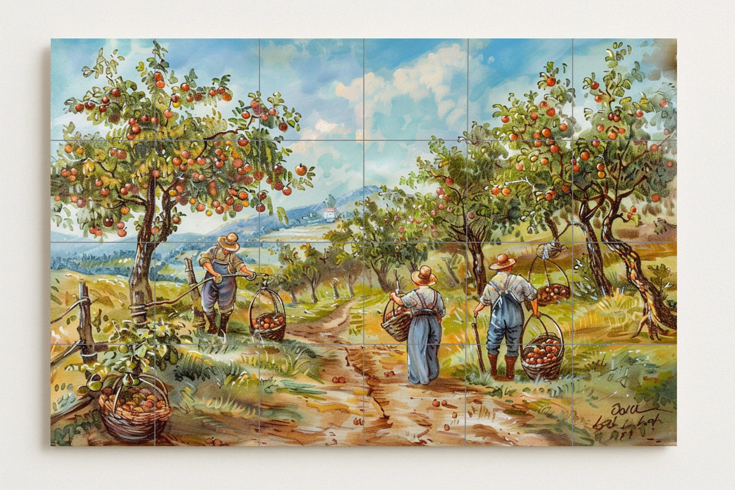 Huerto tirolés · Fresque Céramique — Scène de Cuisine et Campagne
