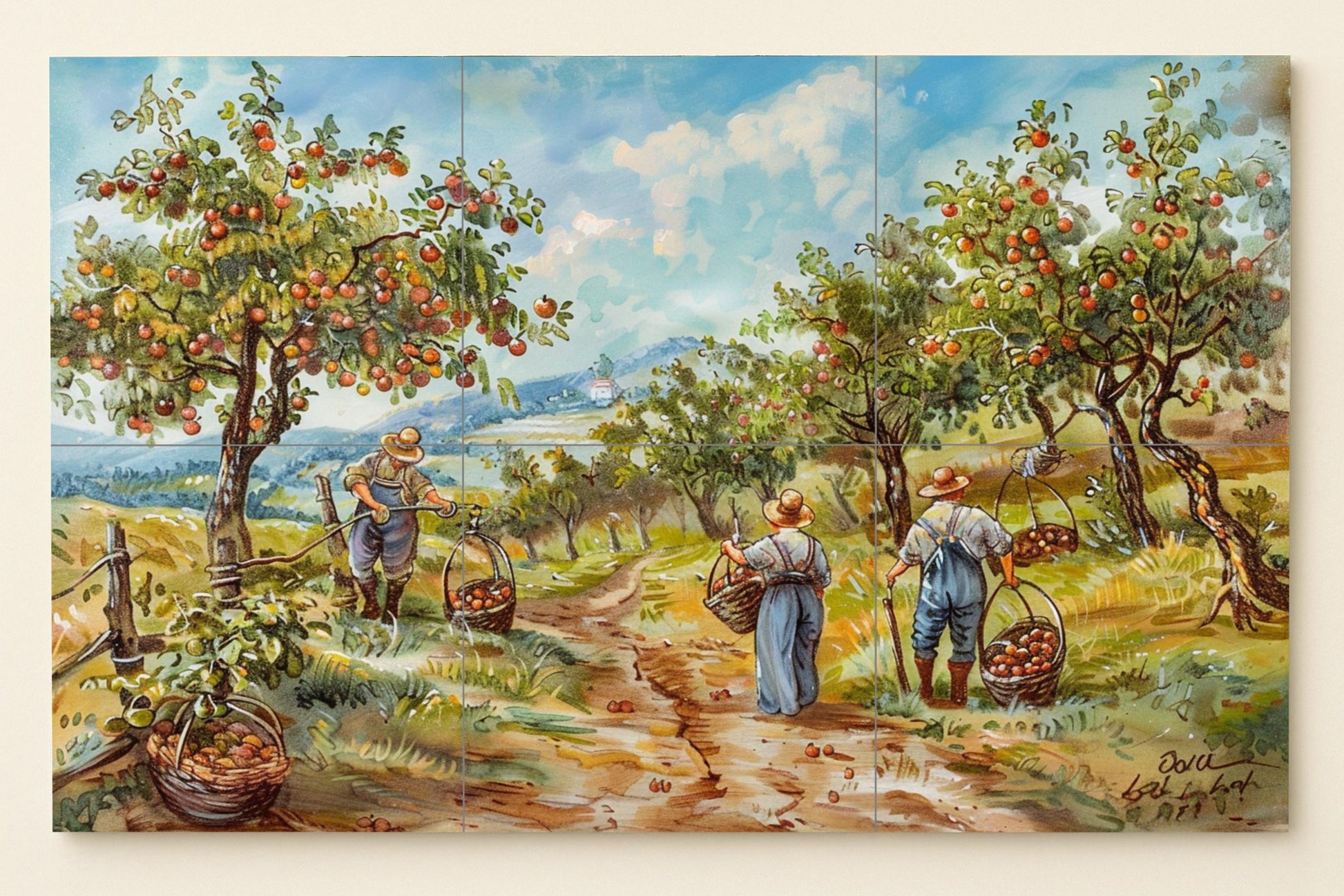 Huerto tirolés · Fresque Céramique — Scène de Cuisine et Campagne