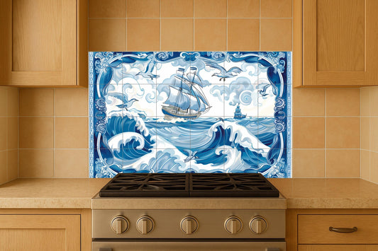 Sea of Delft · Ceramic Wall Mural — Nautical Wall Décor