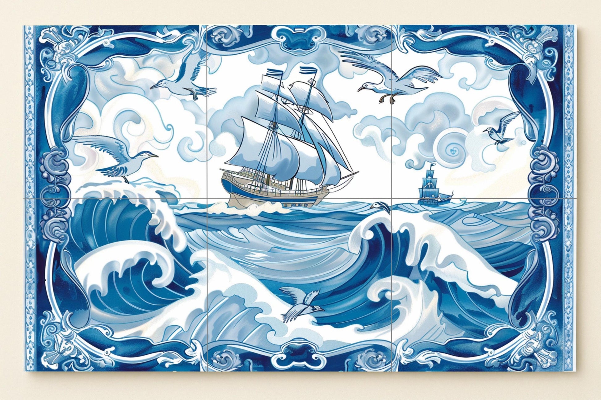 Sea of Delft · Ceramic Wall Mural — Nautical Wall Décor