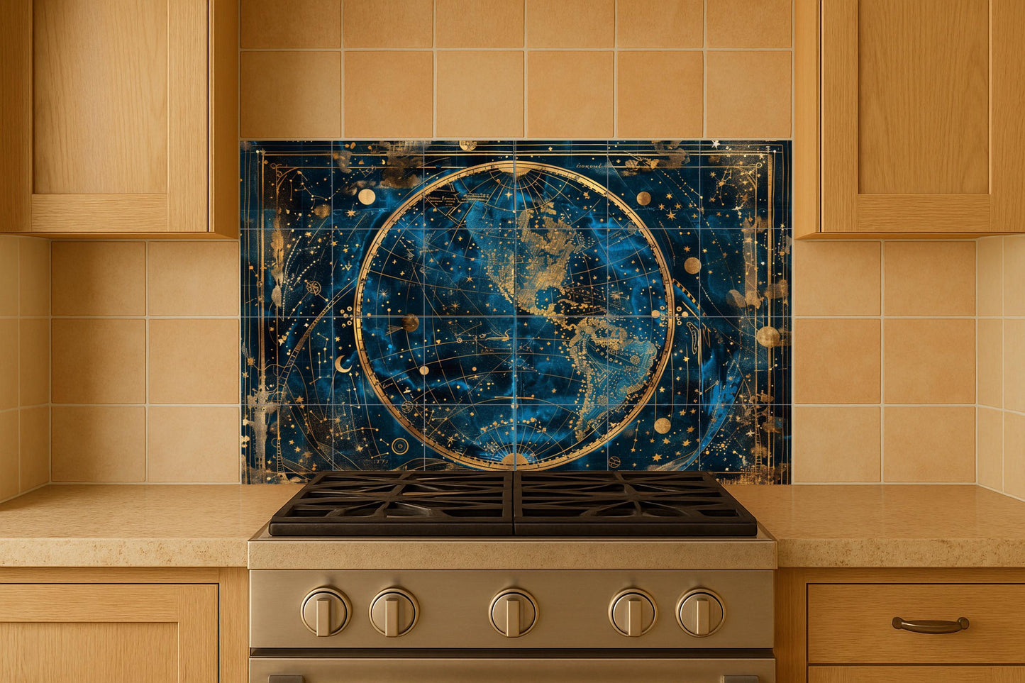 Mural de azulejos con mapa celestial