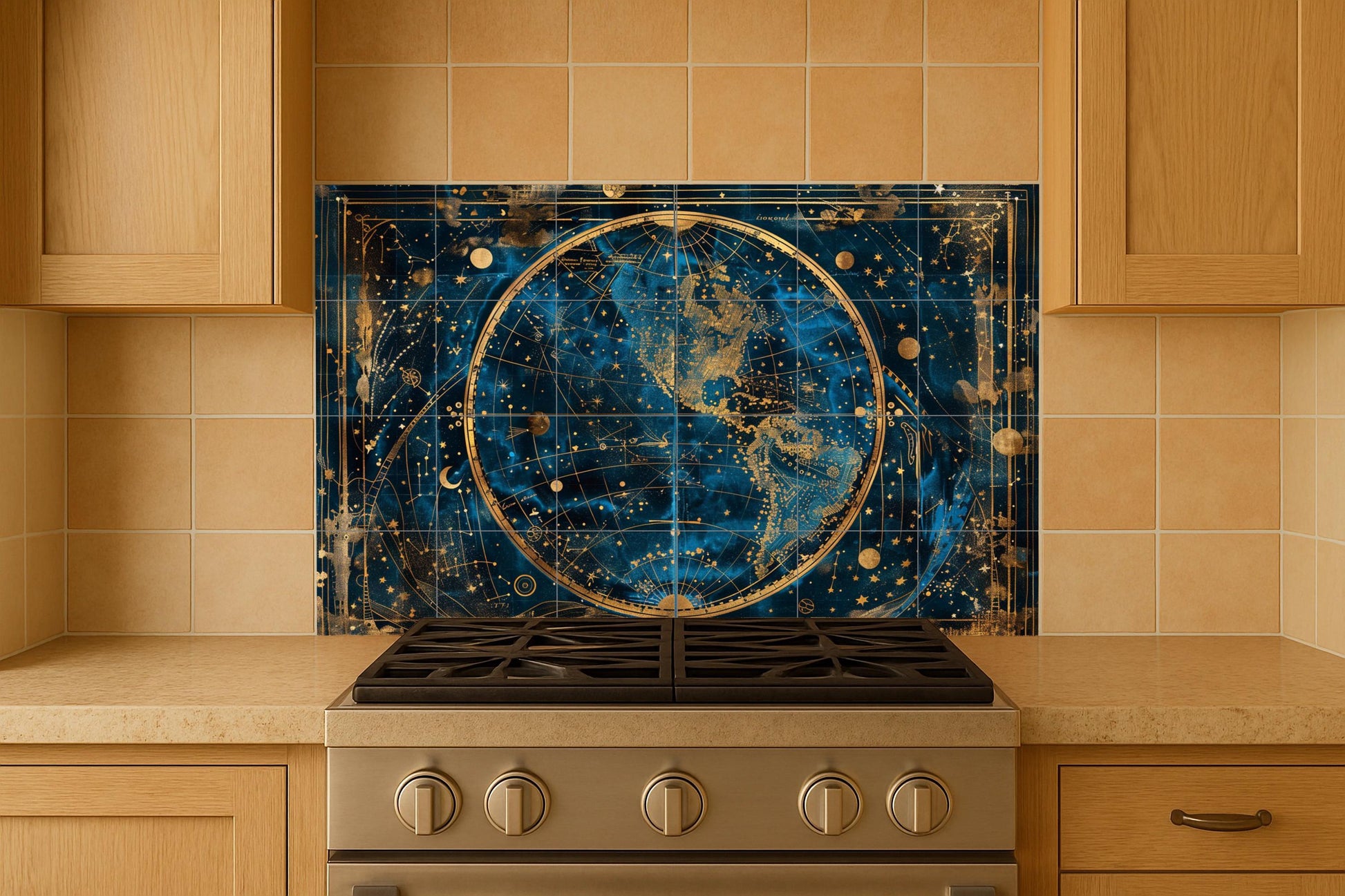 Mural de azulejos con mapa celestial