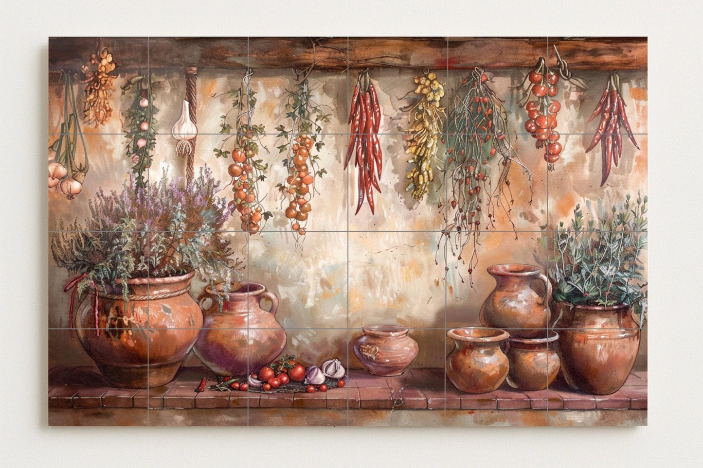 Fresque en Carrelage Cuisine Rustique — Décor Mural Culinaire