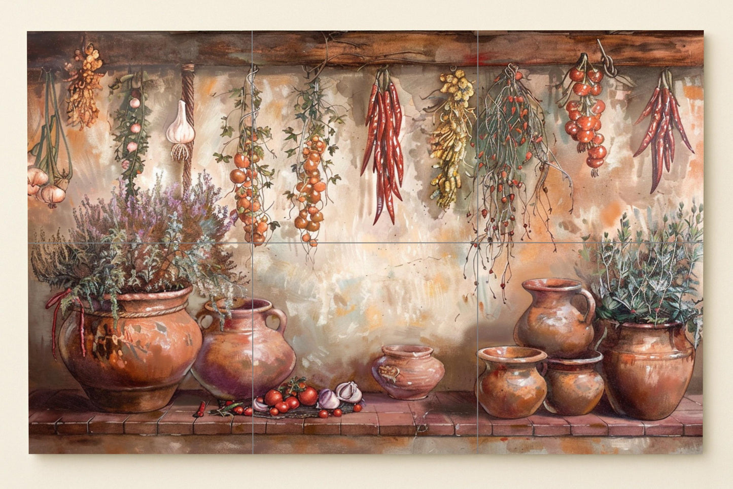 Fresque en Carrelage Cuisine Rustique — Décor Mural Culinaire