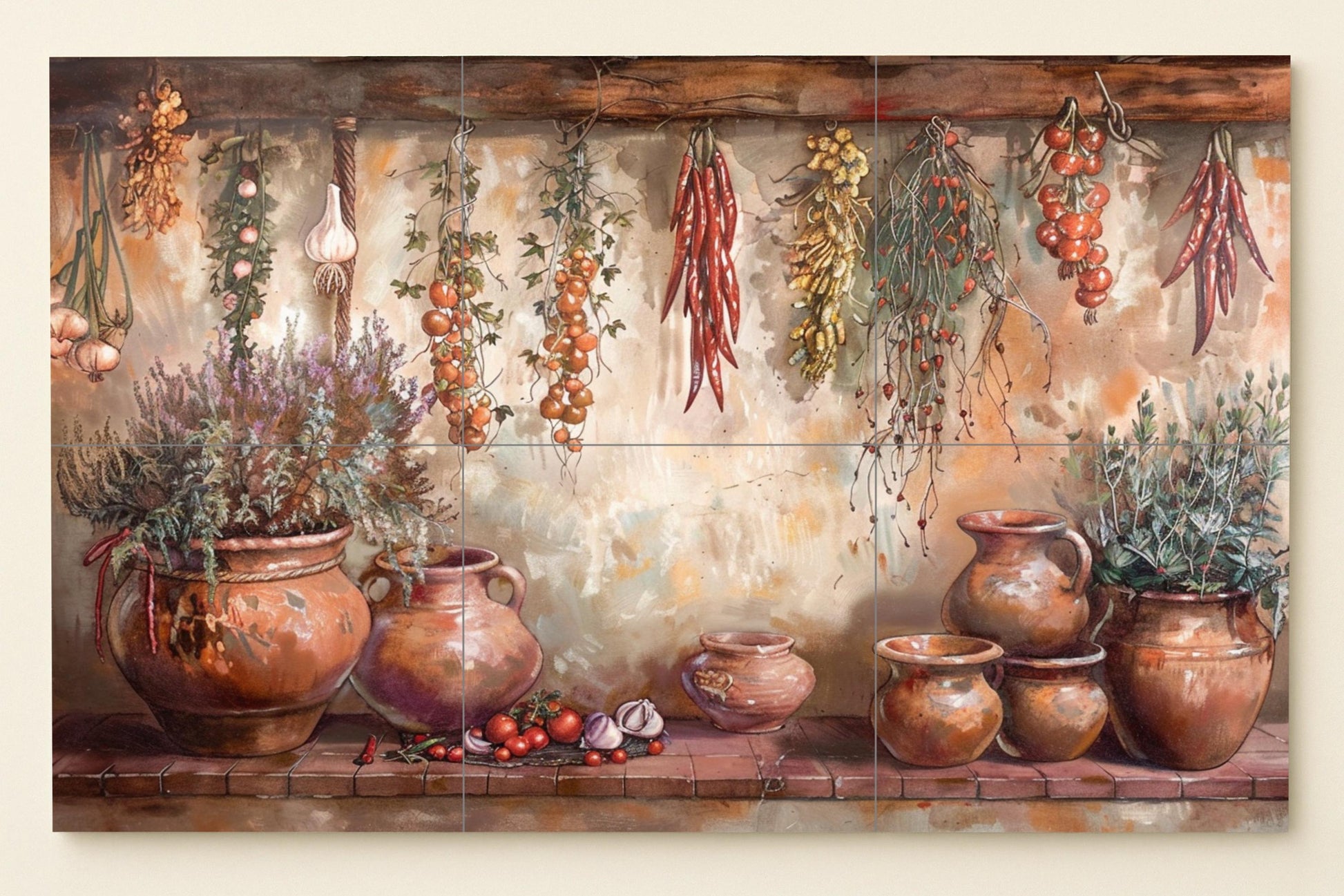 Fresque en Carrelage Cuisine Rustique — Décor Mural Culinaire