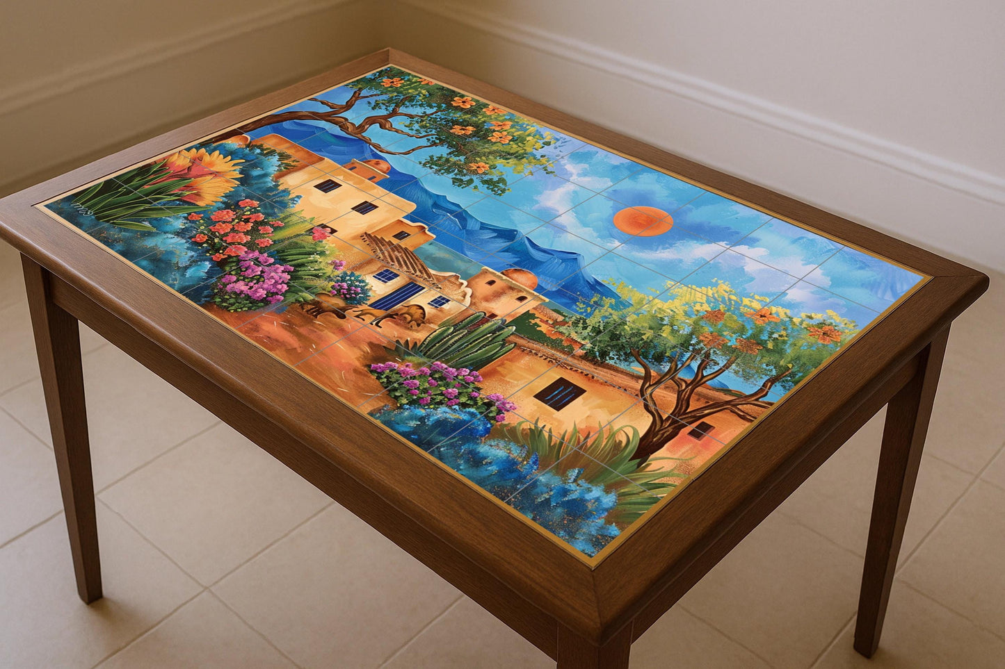 Coloré de un Village de adobe — Fresque Murale en Carreaux de Céramique · Décor Jardin et Nature