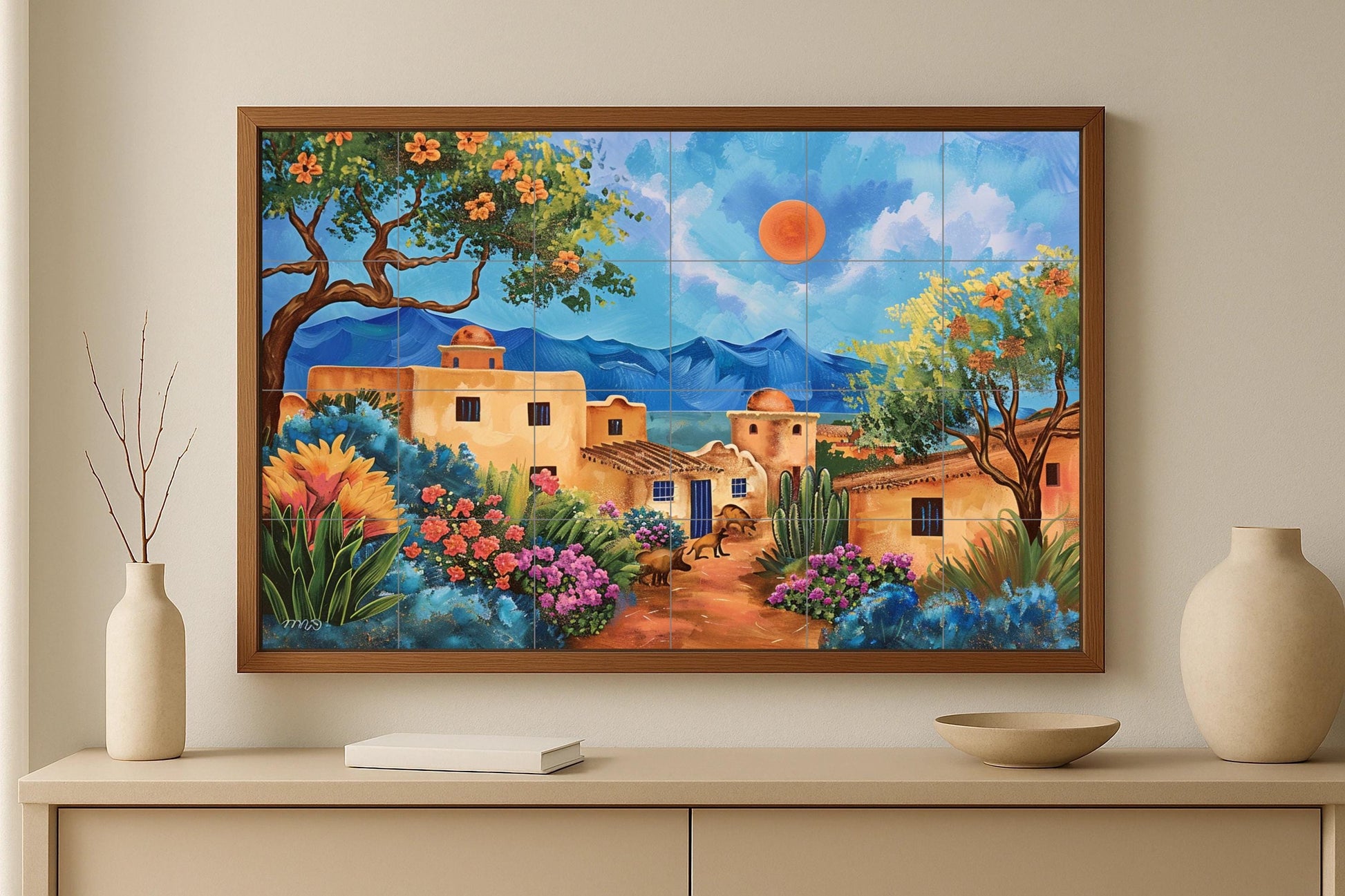 Coloré de un Village de adobe — Fresque Murale en Carreaux de Céramique · Décor Jardin et Nature