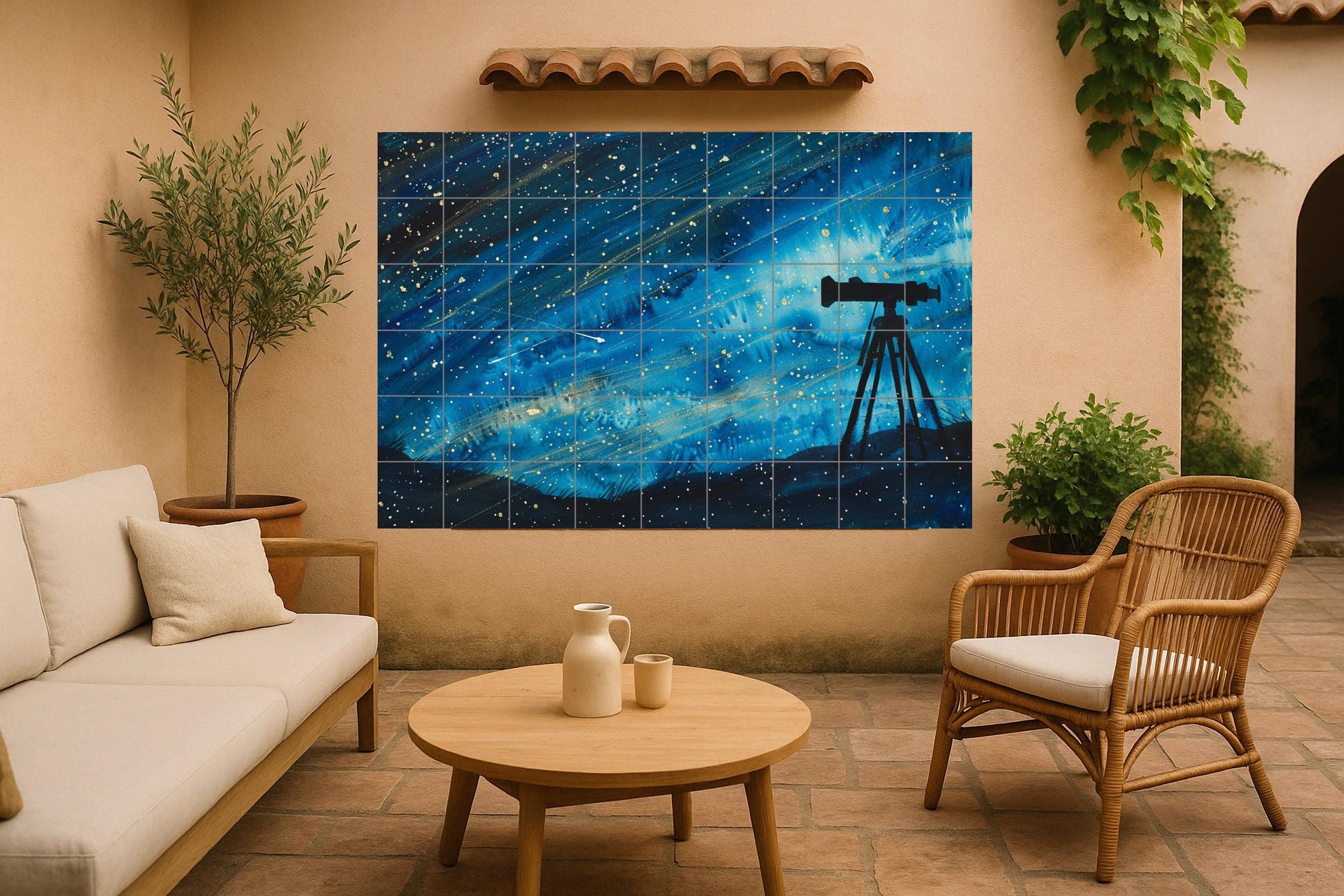 Fresque en Carrelage Nocturno de observación de estrellas — Art Mural Mythologique