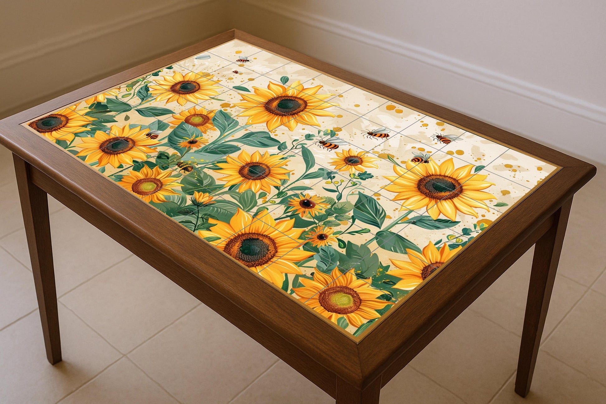Api e Girasoli — Murale in Piastrelle di Ceramica · Arte Naturale da Parete