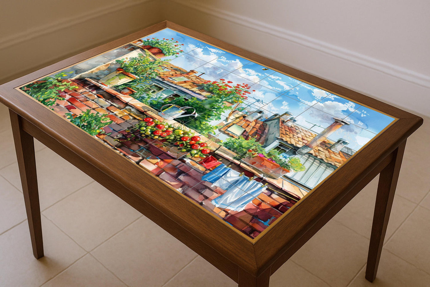 Méditerranéen en azotea · Fresque Céramique — Fleurs et Paysages