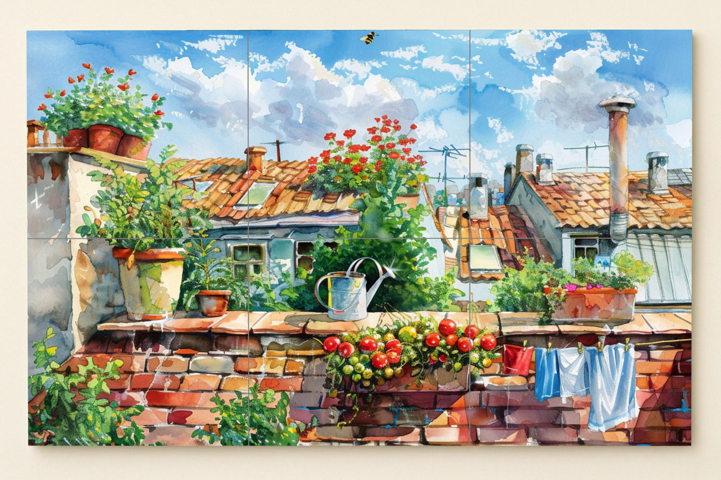 Méditerranéen en azotea · Fresque Céramique — Fleurs et Paysages