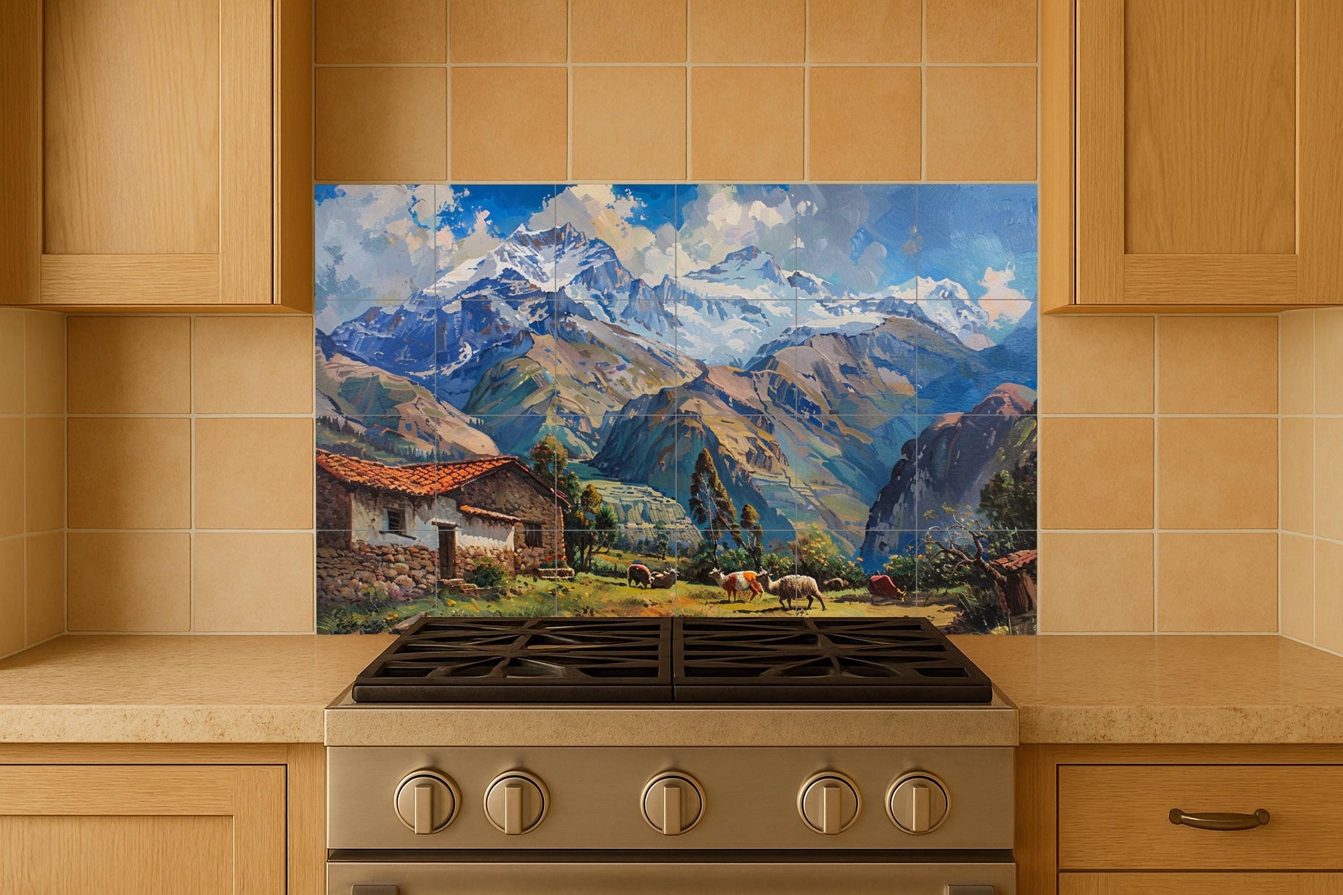 Ceramic Tile Mural: Valley andino — Rustic Farmhouse Art