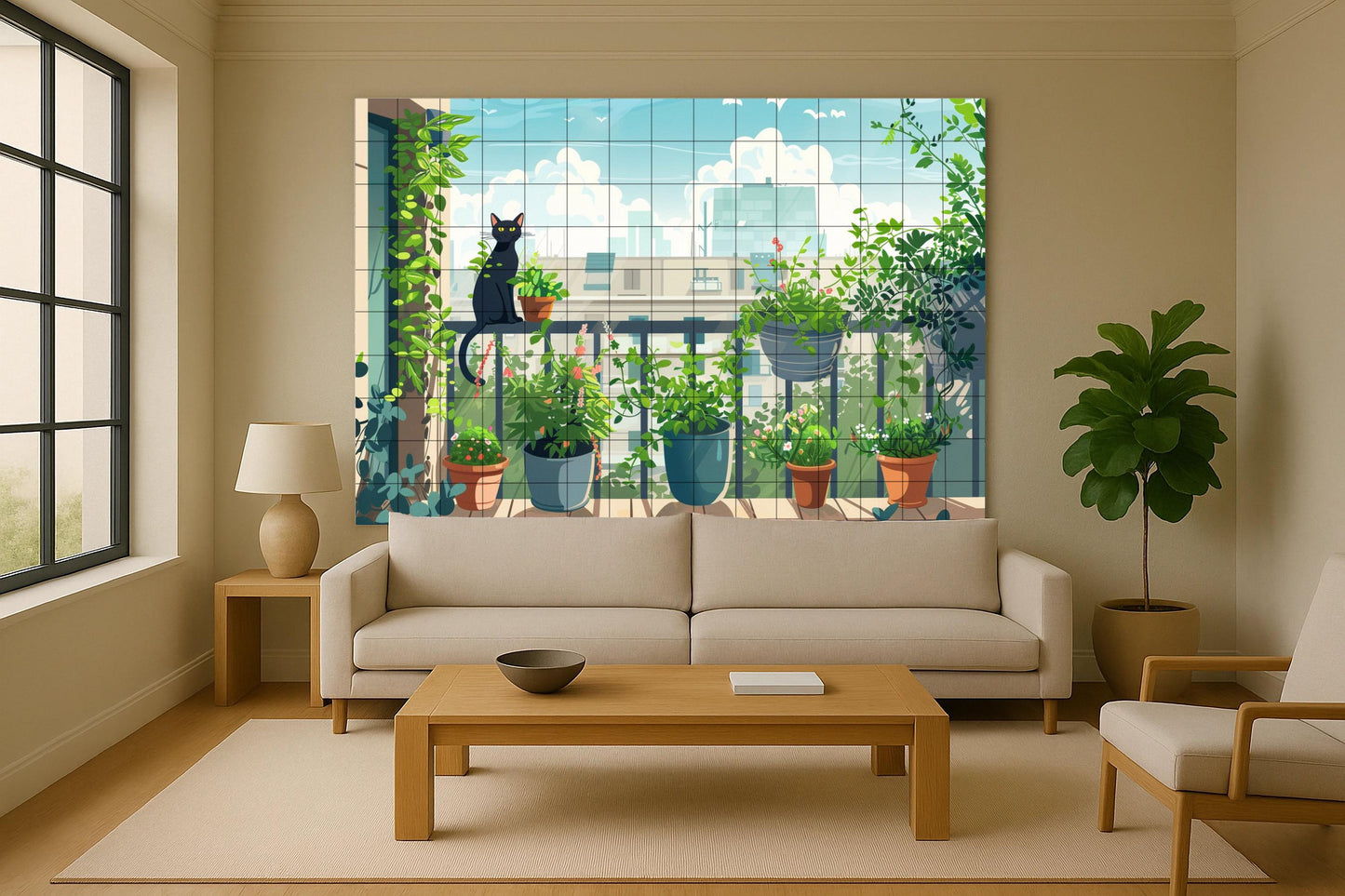 Cat for balcón — Flowers & Landscape Art · Ceramic Tile Mural