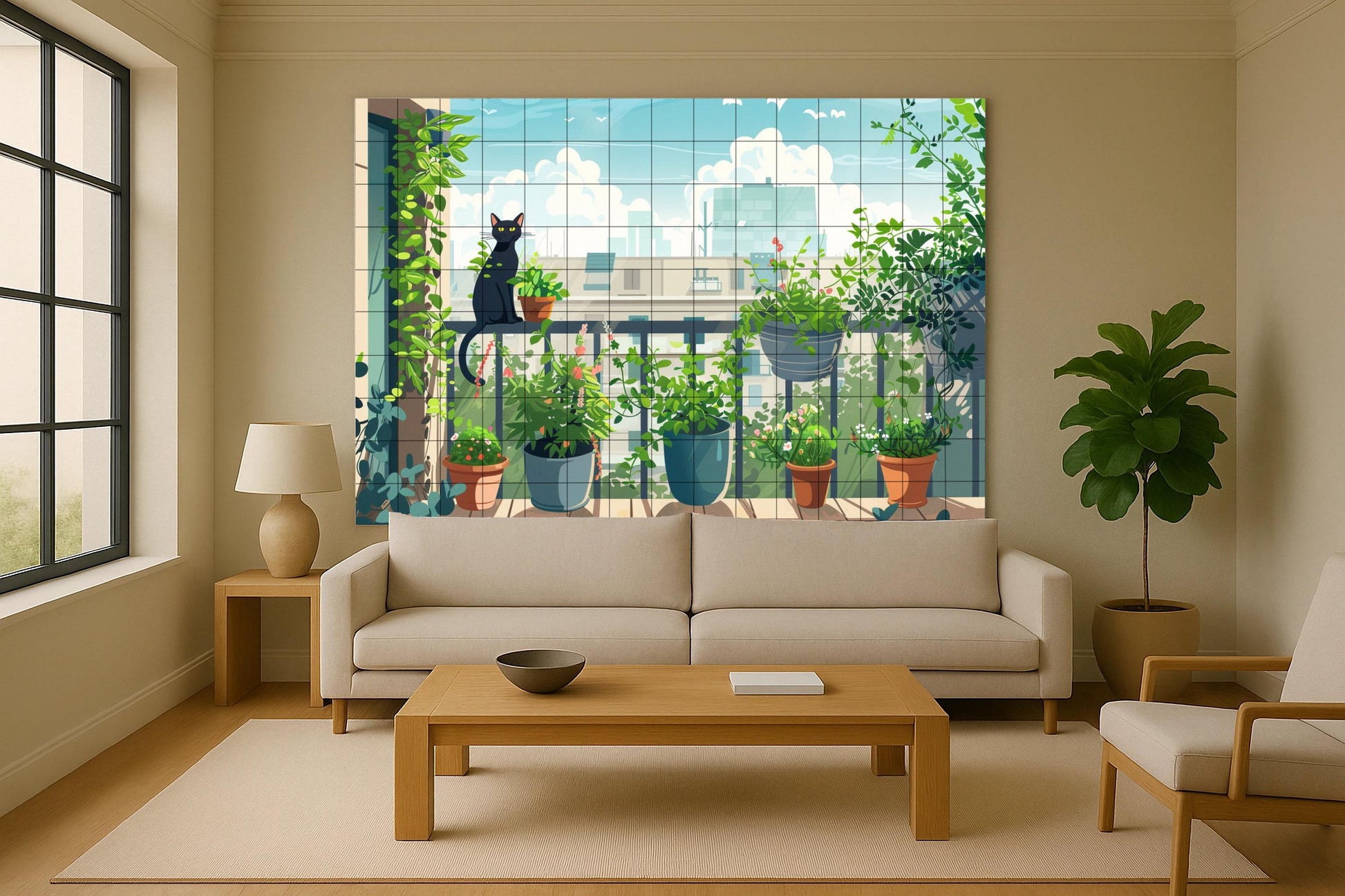 Cat for balcón — Flowers & Landscape Art · Ceramic Tile Mural