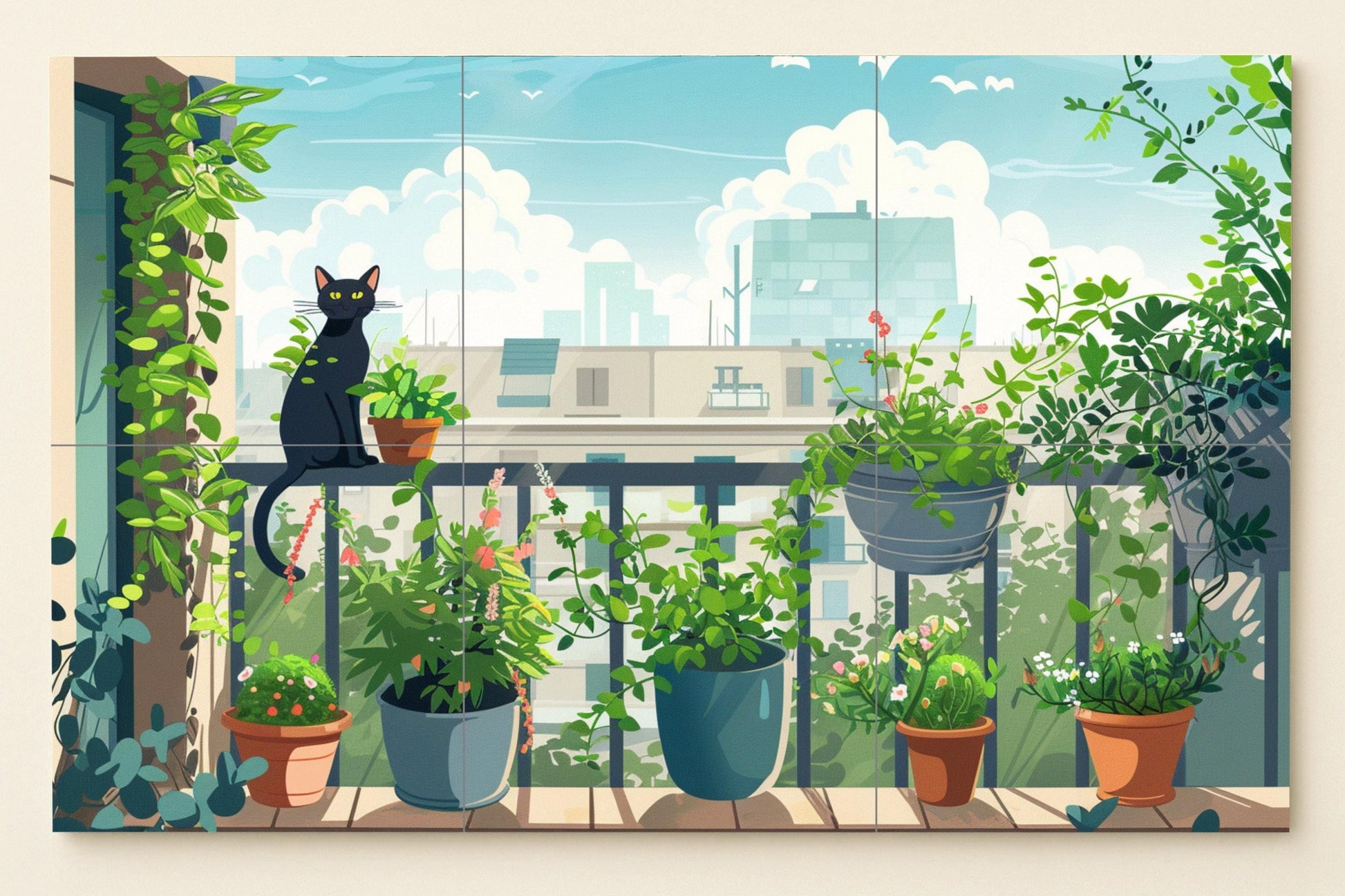 Cat for balcón — Flowers & Landscape Art · Ceramic Tile Mural