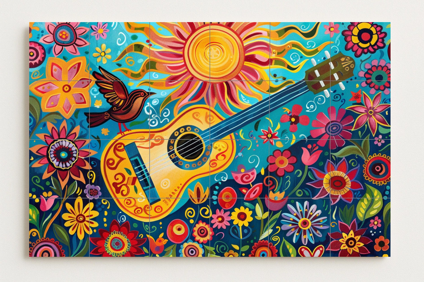 Guitarra folklórica — Fliesen-Wandbild aus Keramik · Blumen & Landschaften