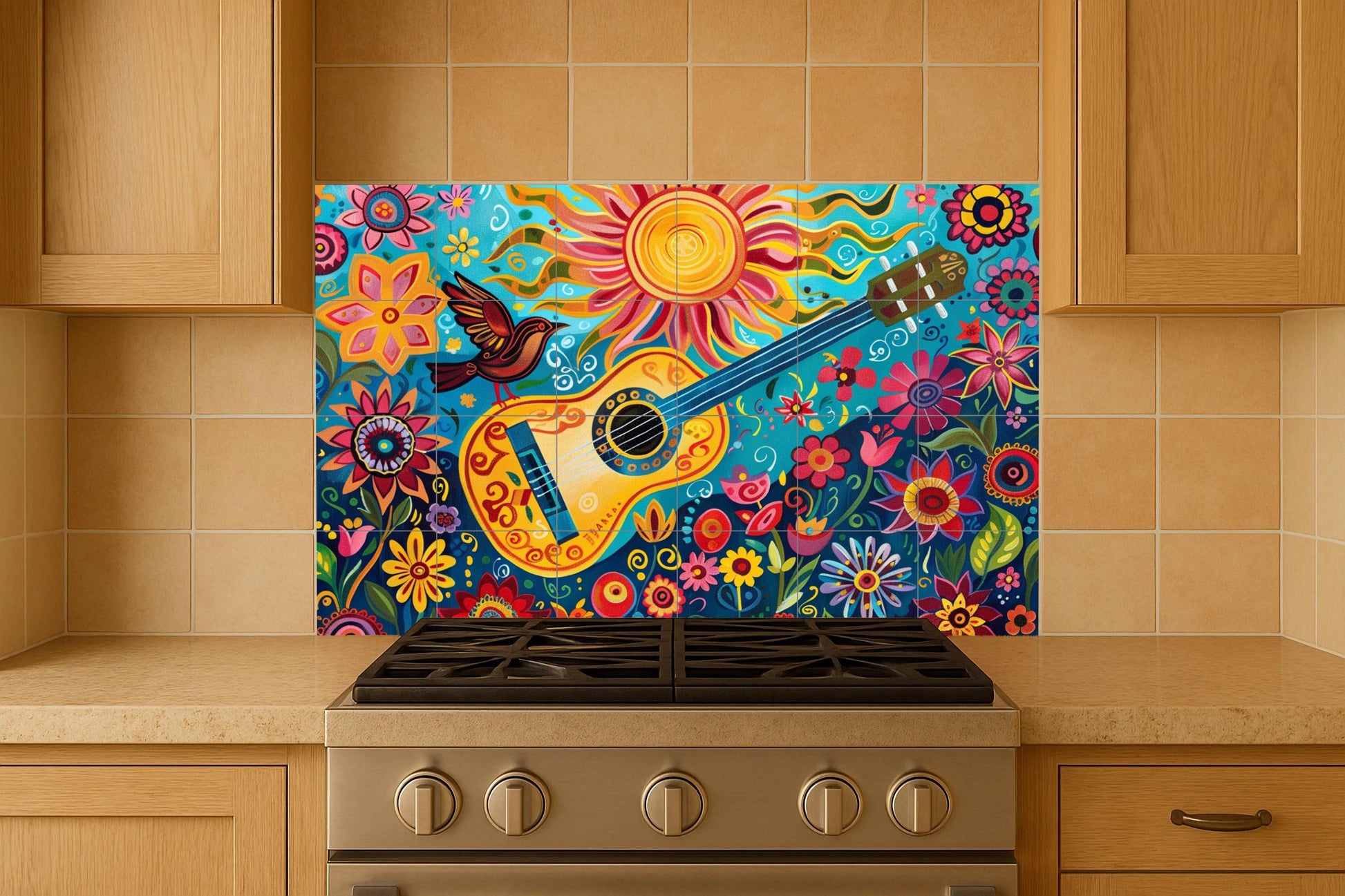 Guitarra folklórica — Fliesen-Wandbild aus Keramik · Blumen & Landschaften