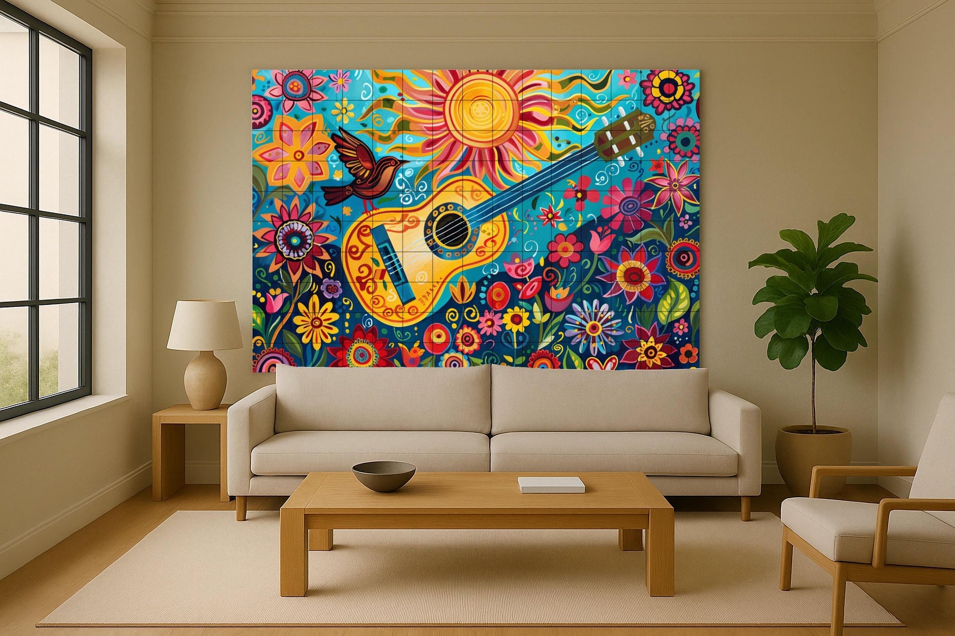Guitarra folklórica — Fliesen-Wandbild aus Keramik · Blumen & Landschaften