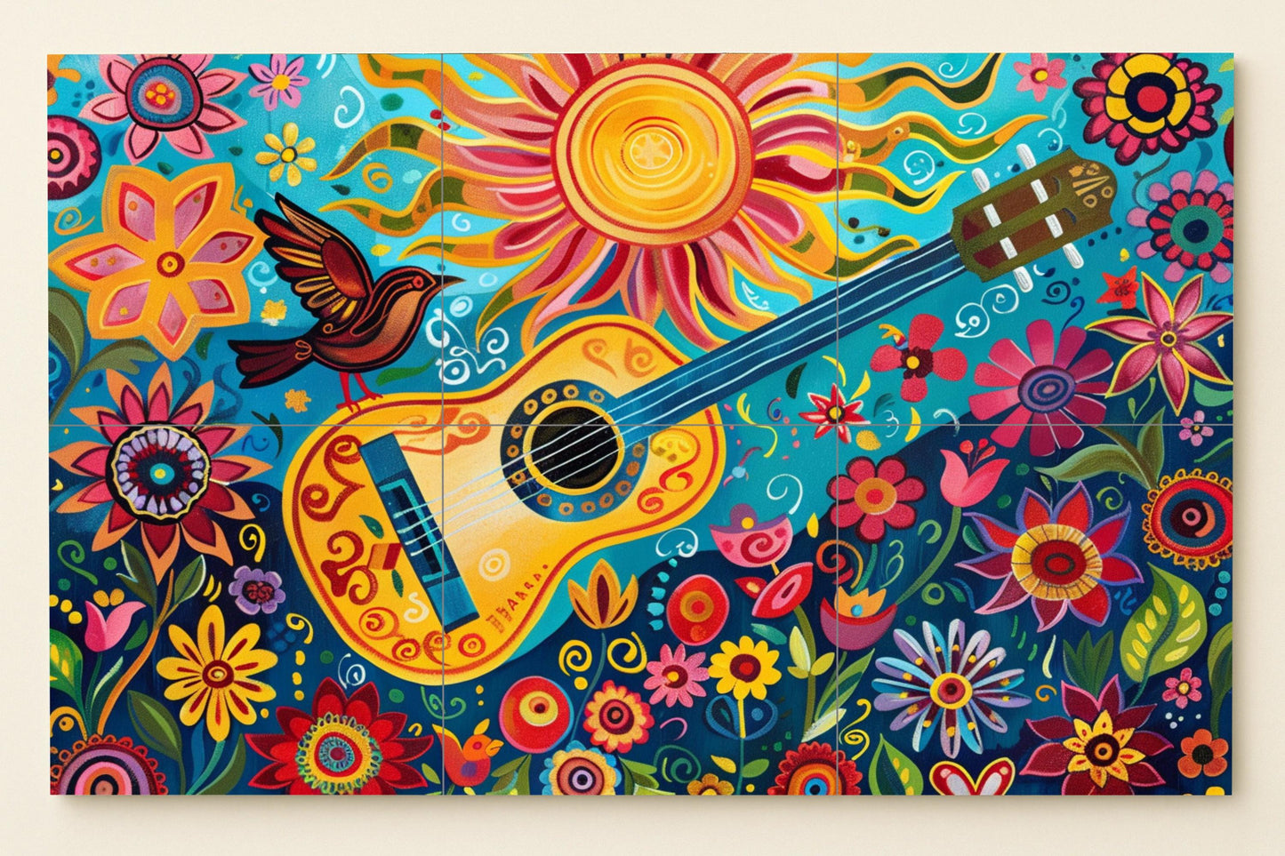 Guitarra folklórica — Fliesen-Wandbild aus Keramik · Blumen & Landschaften