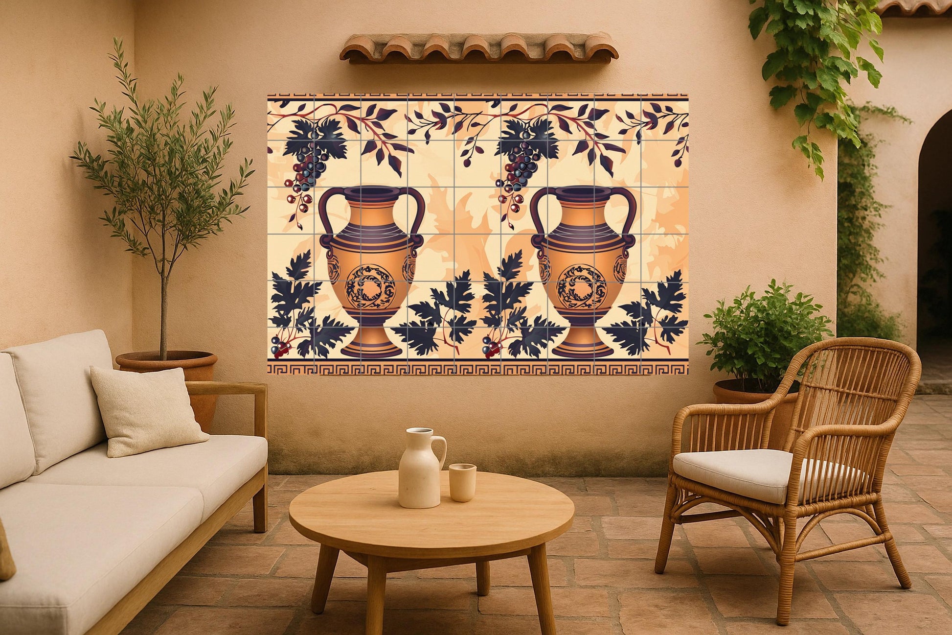 Mural de azulejos de ánfora griega