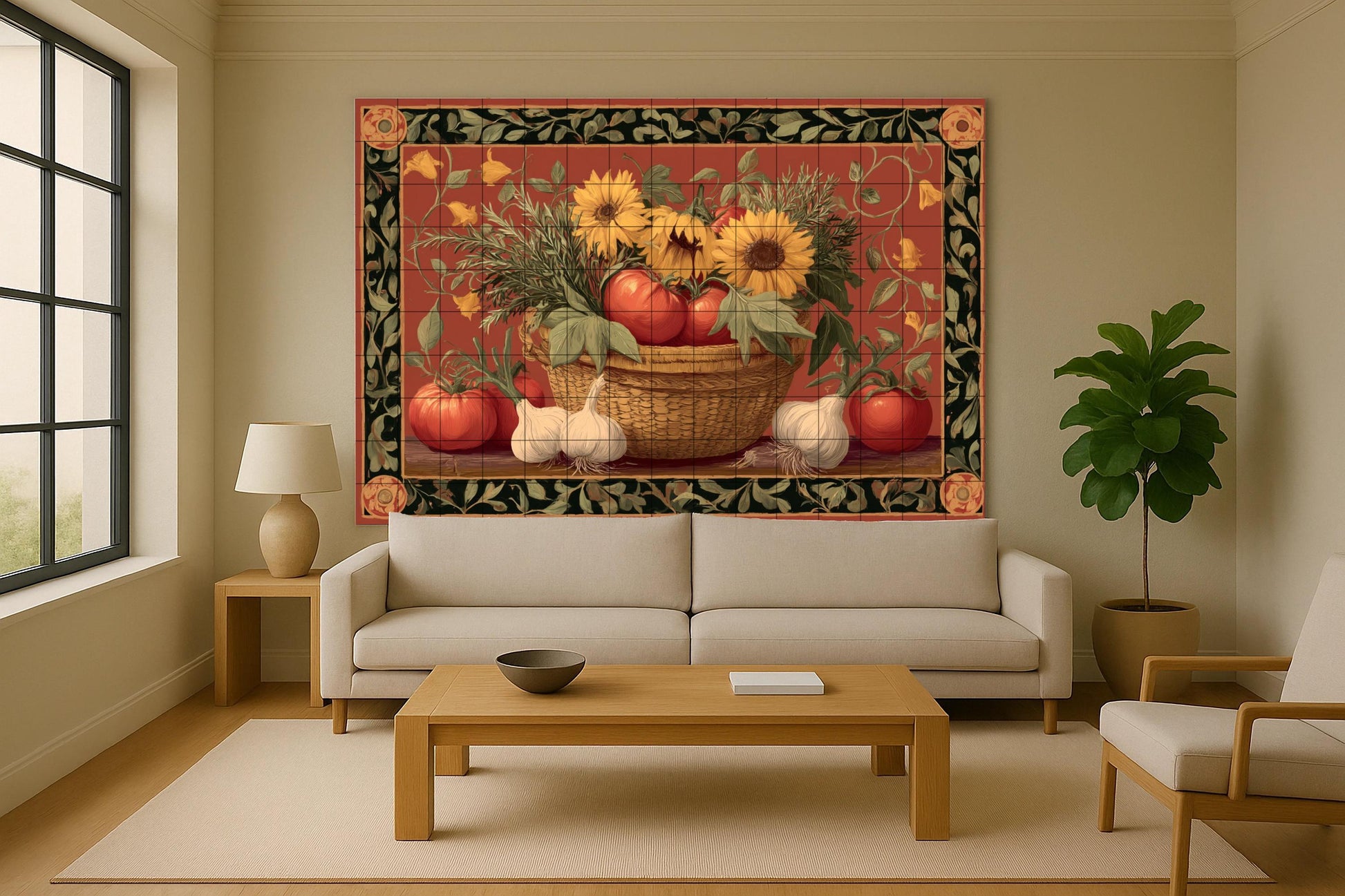 Kitchen with Sunflowers and Tomatoes — Flowers & Landscape Art · Ceramic Tile Mural