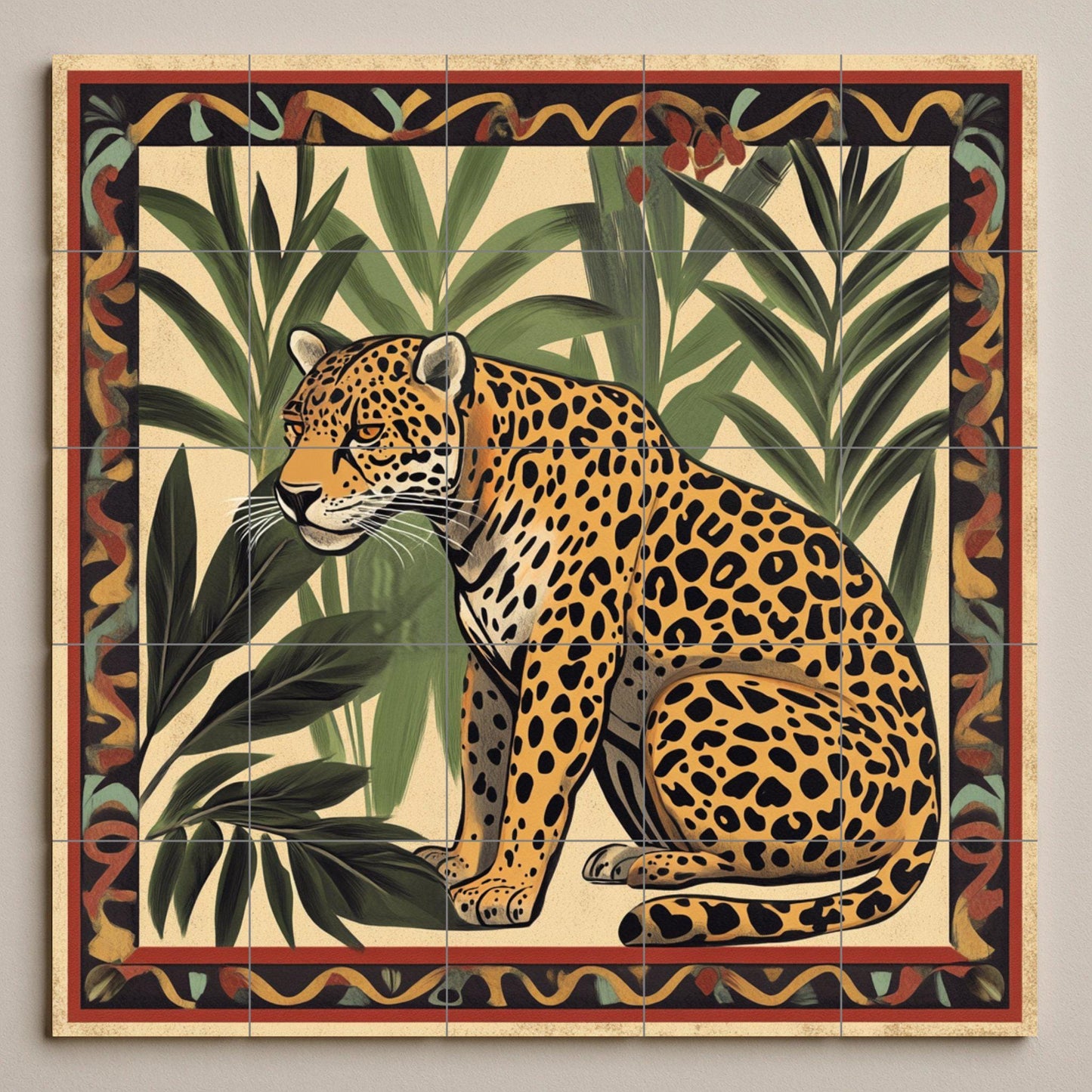 Un jaguar amazónico — Murale in Piastrelle di Ceramica · Murale a Motivi Decorativi