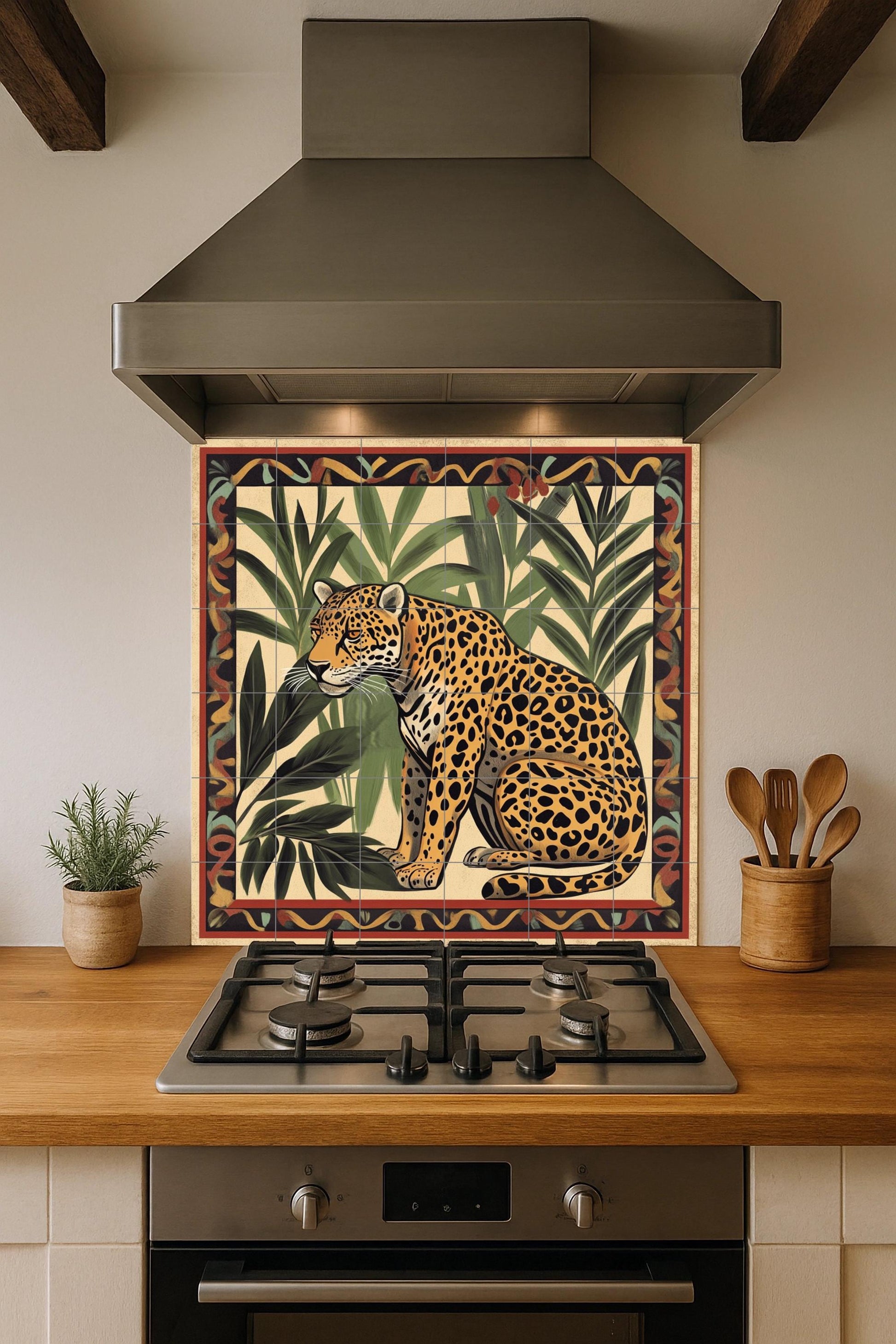 Un jaguar amazónico — Murale in Piastrelle di Ceramica · Murale a Motivi Decorativi