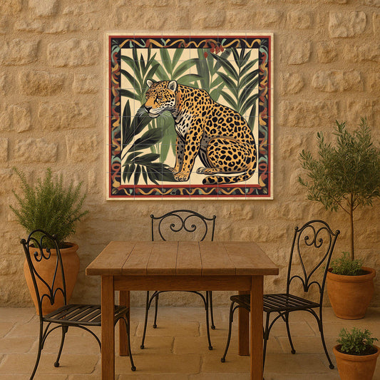 Mural cerámico de un jaguar amazónico