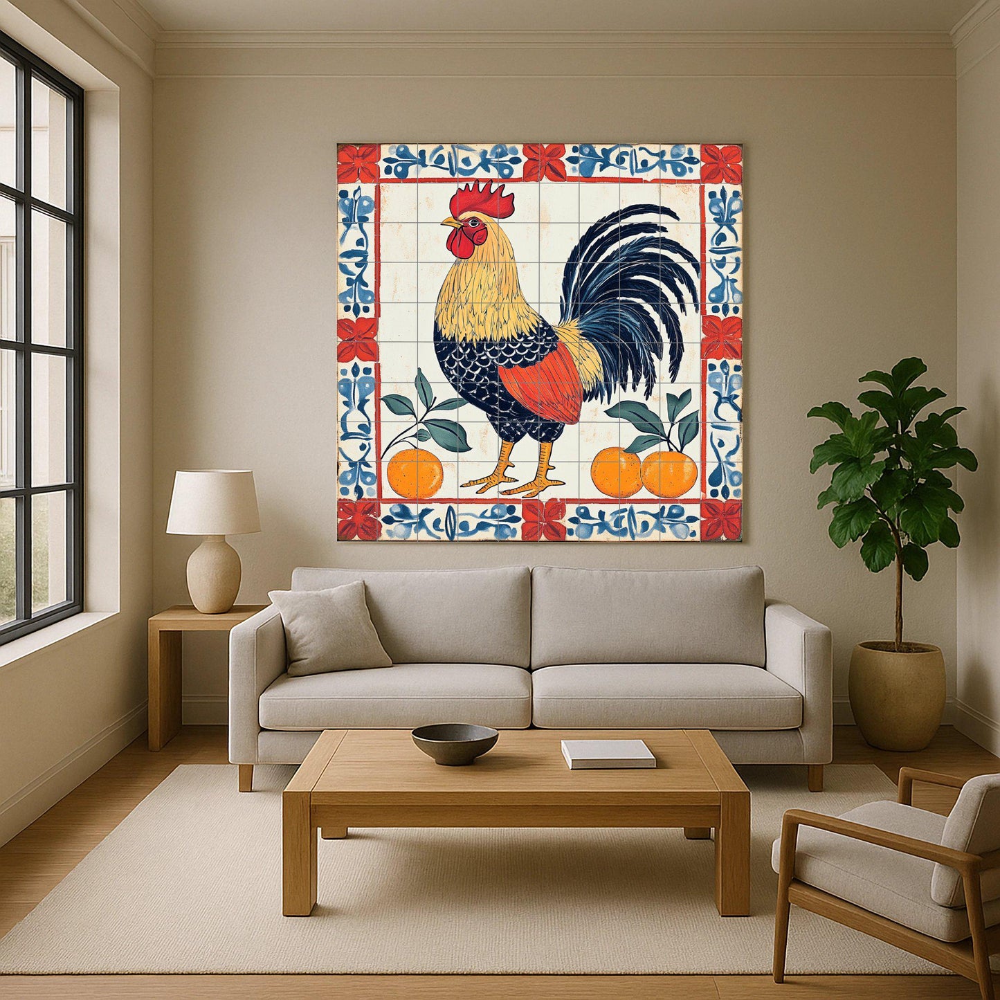 Hahn Portugiesisch — Fliesen-Wandbild aus Keramik · Botanische Landschaft