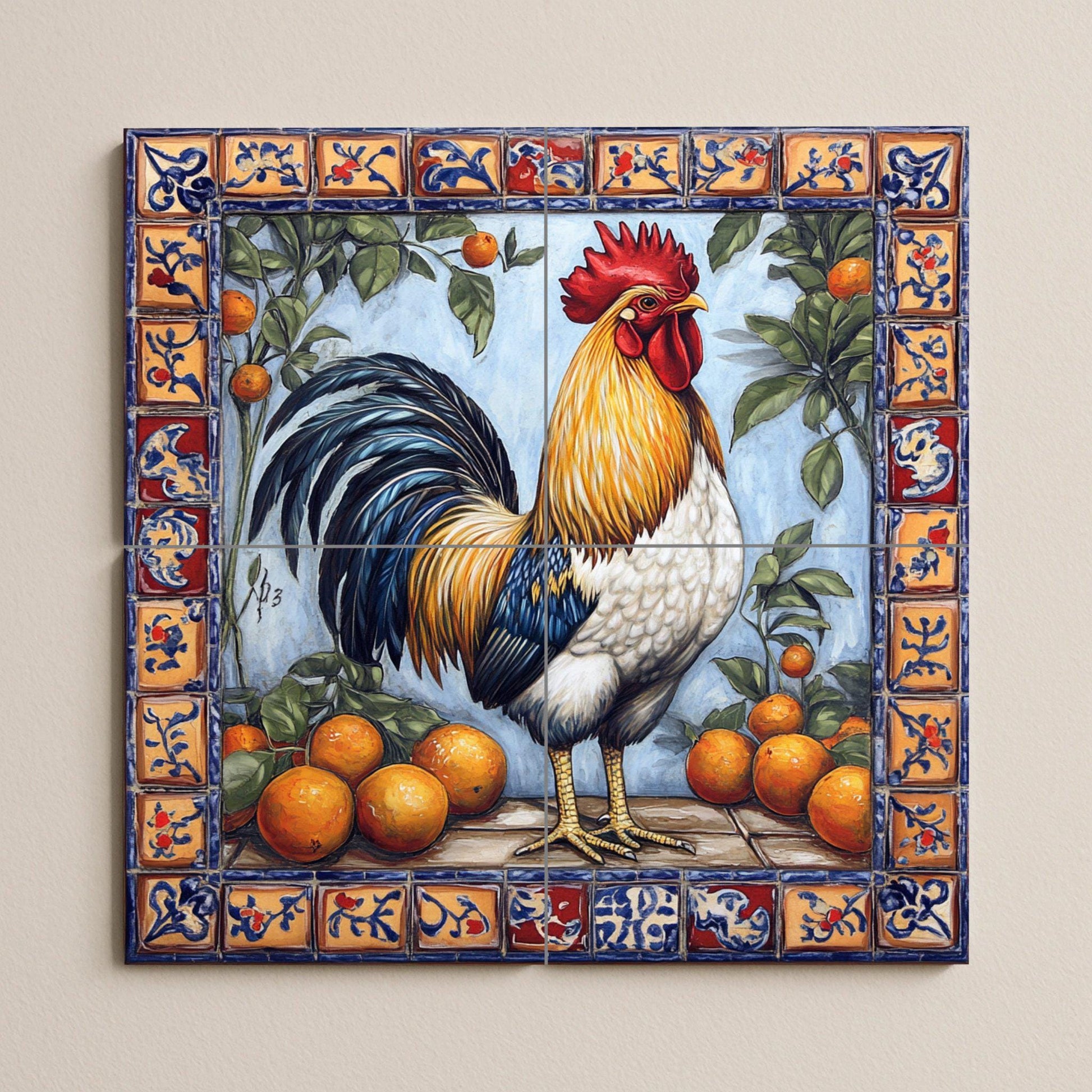 Gallo Mediterraneo · Murale Ceramico — Cucina di Campagna