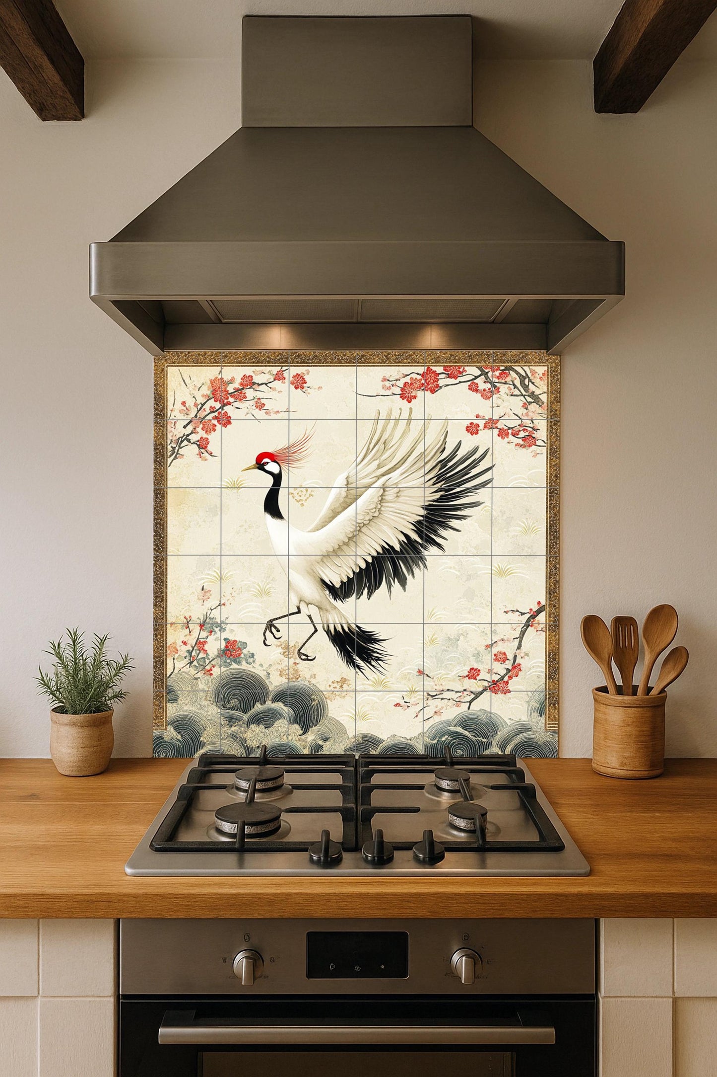 Fresque en Carrelage Grulla japonesa — Art Mural Nature