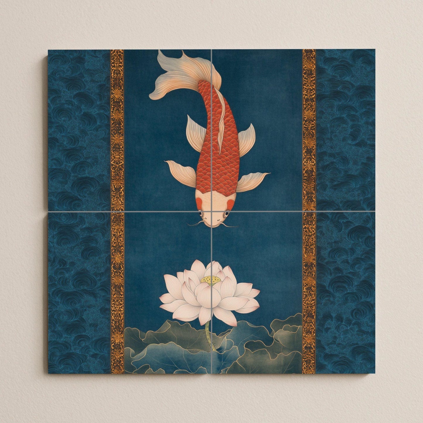 Fresque en Carrelage Loto et koi — Décor Jardin et Nature