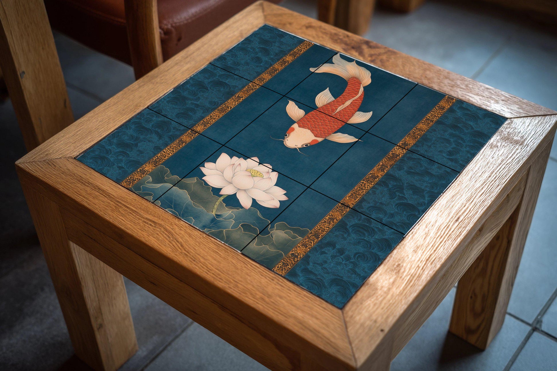 Fresque en Carrelage Loto et koi — Décor Jardin et Nature