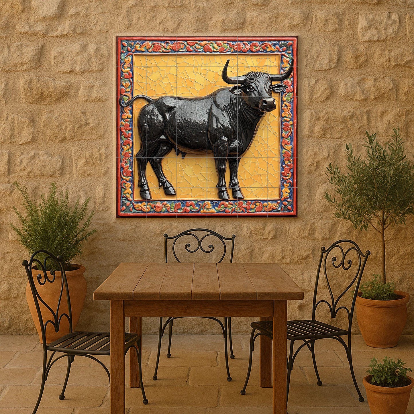 Ein Stier majestuoso · Keramik-Wandbild — Fauna-Fliesenkunst