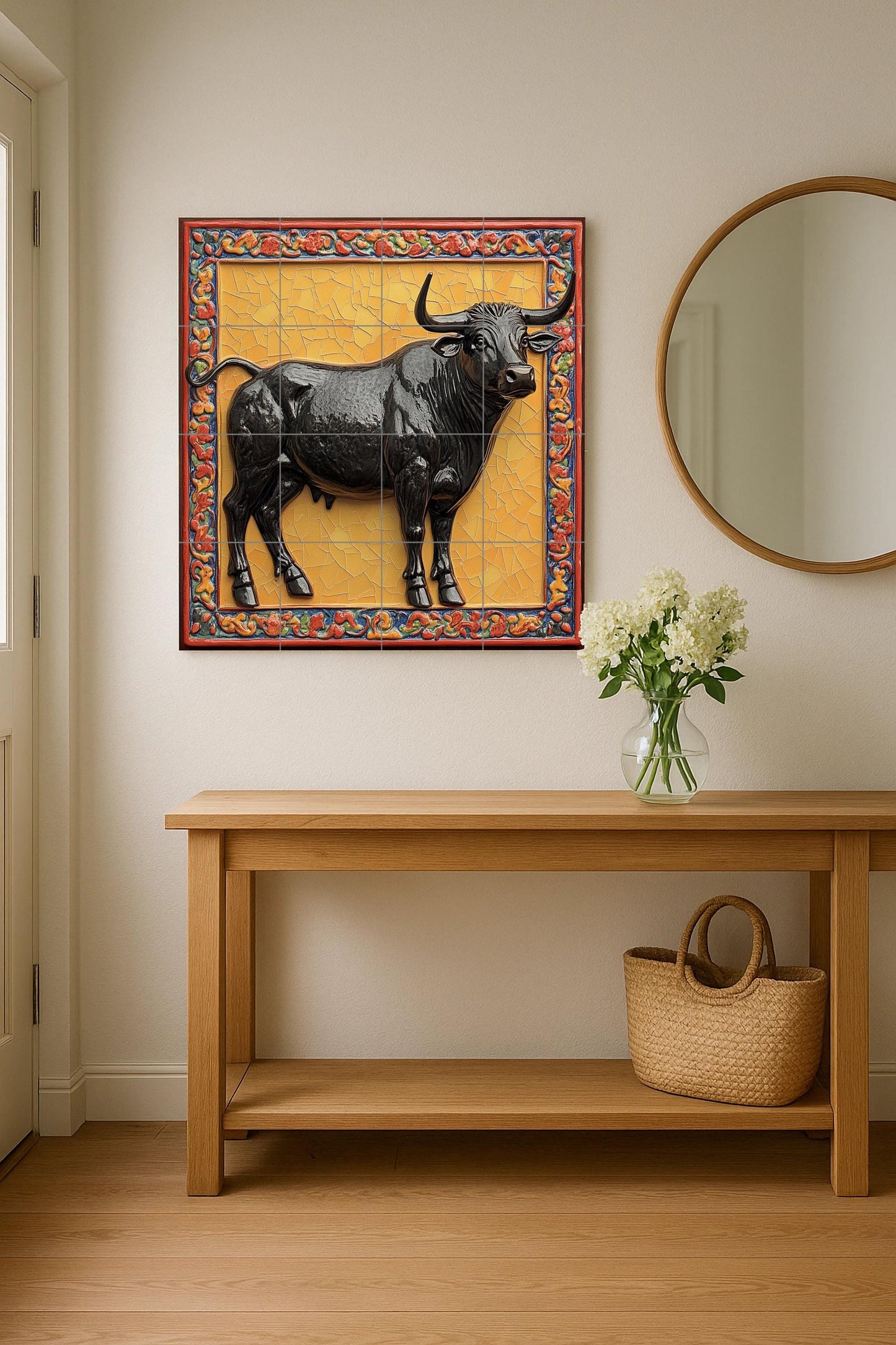 Ein Stier majestuoso · Keramik-Wandbild — Fauna-Fliesenkunst