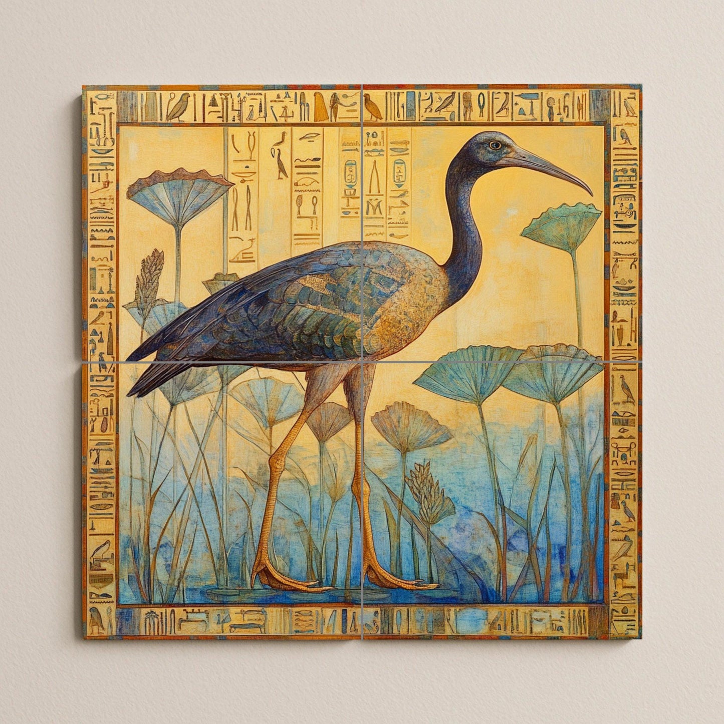 Cerámica con ibis entre papiros · Ceramic Wall Mural — Mythology Wall Art