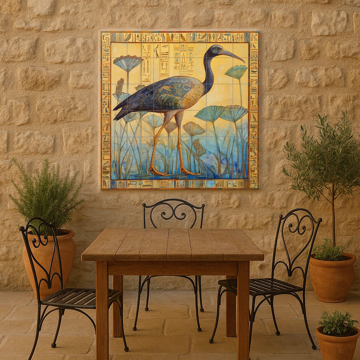 Cerámica con ibis entre papiros · Ceramic Wall Mural — Mythology Wall Art